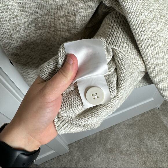 Lululemon Boxy Cotton Blend Cardigan Sweater Heather Bone White Raw Linen 1X - Picture 4 of 10